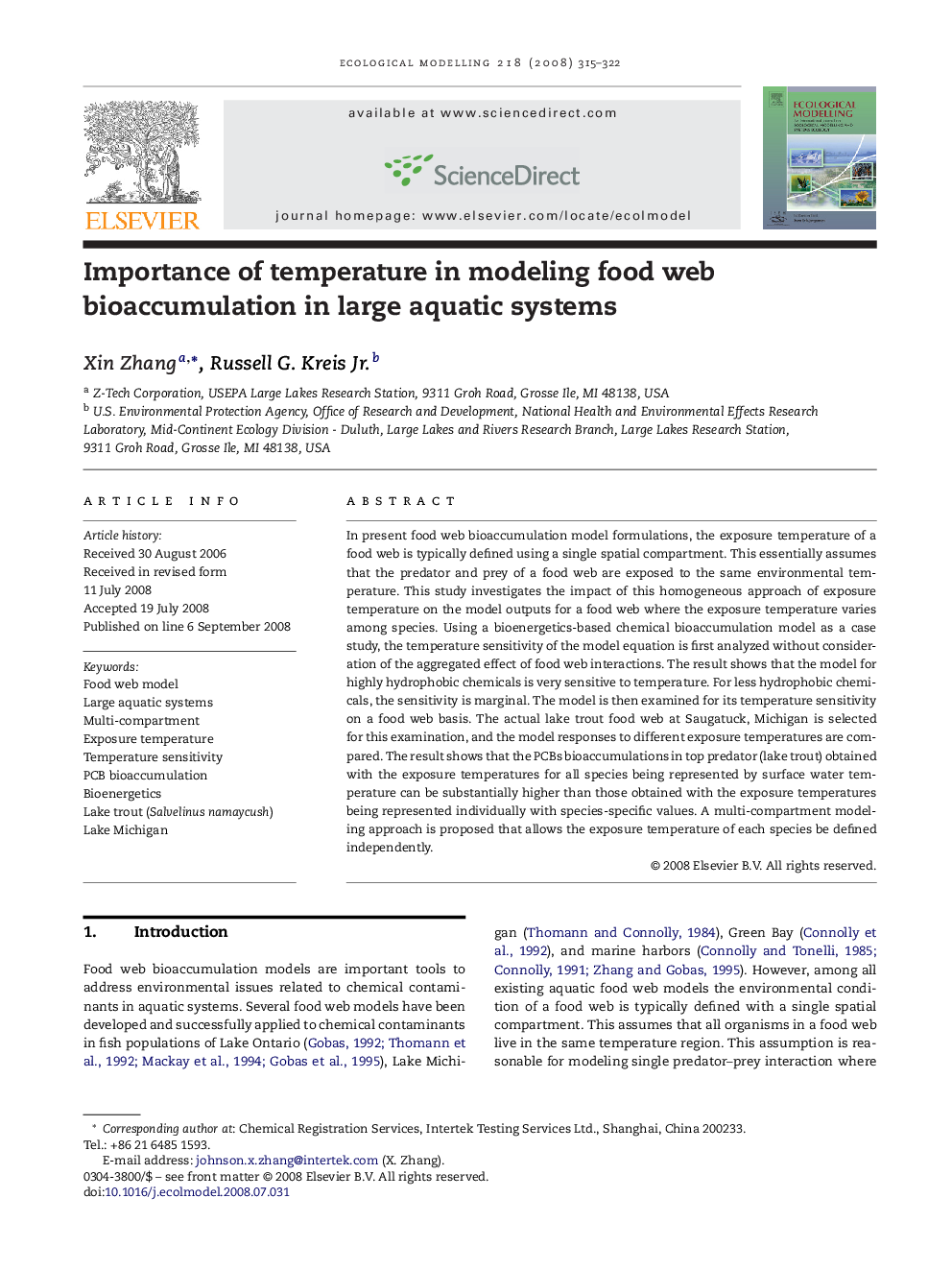 Importance of temperature in modeling food web bioaccumulation in large aquatic systems