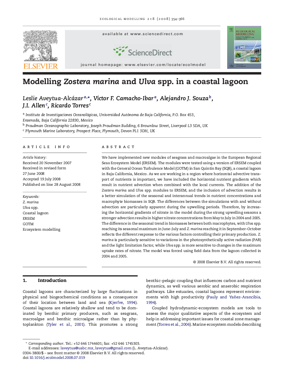 Modelling Zostera marina and Ulva spp. in a coastal lagoon