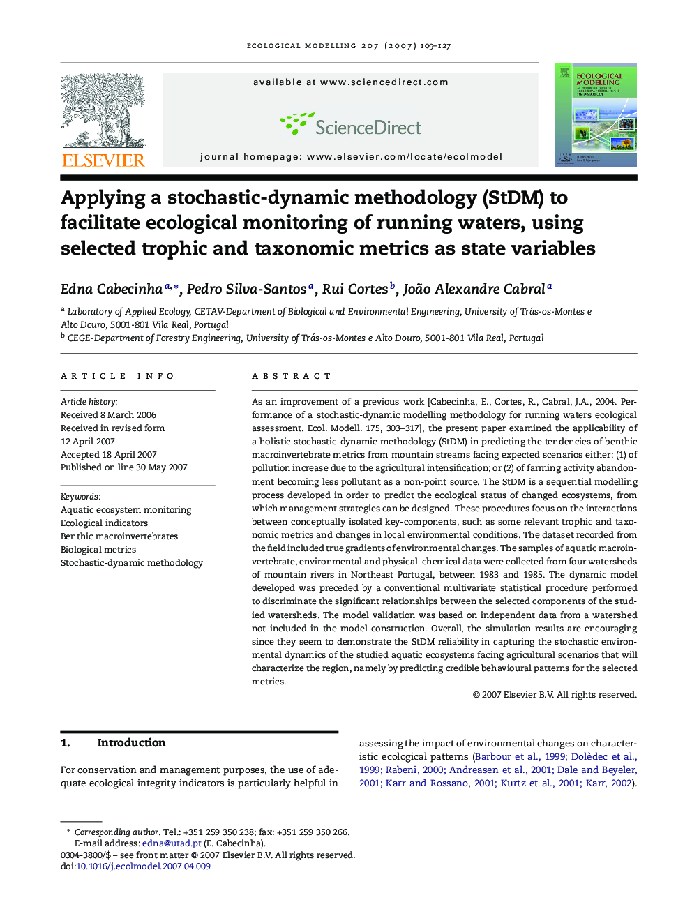 Applying a stochastic-dynamic methodology (StDM) to facilitate ecological monitoring of running waters, using selected trophic and taxonomic metrics as state variables