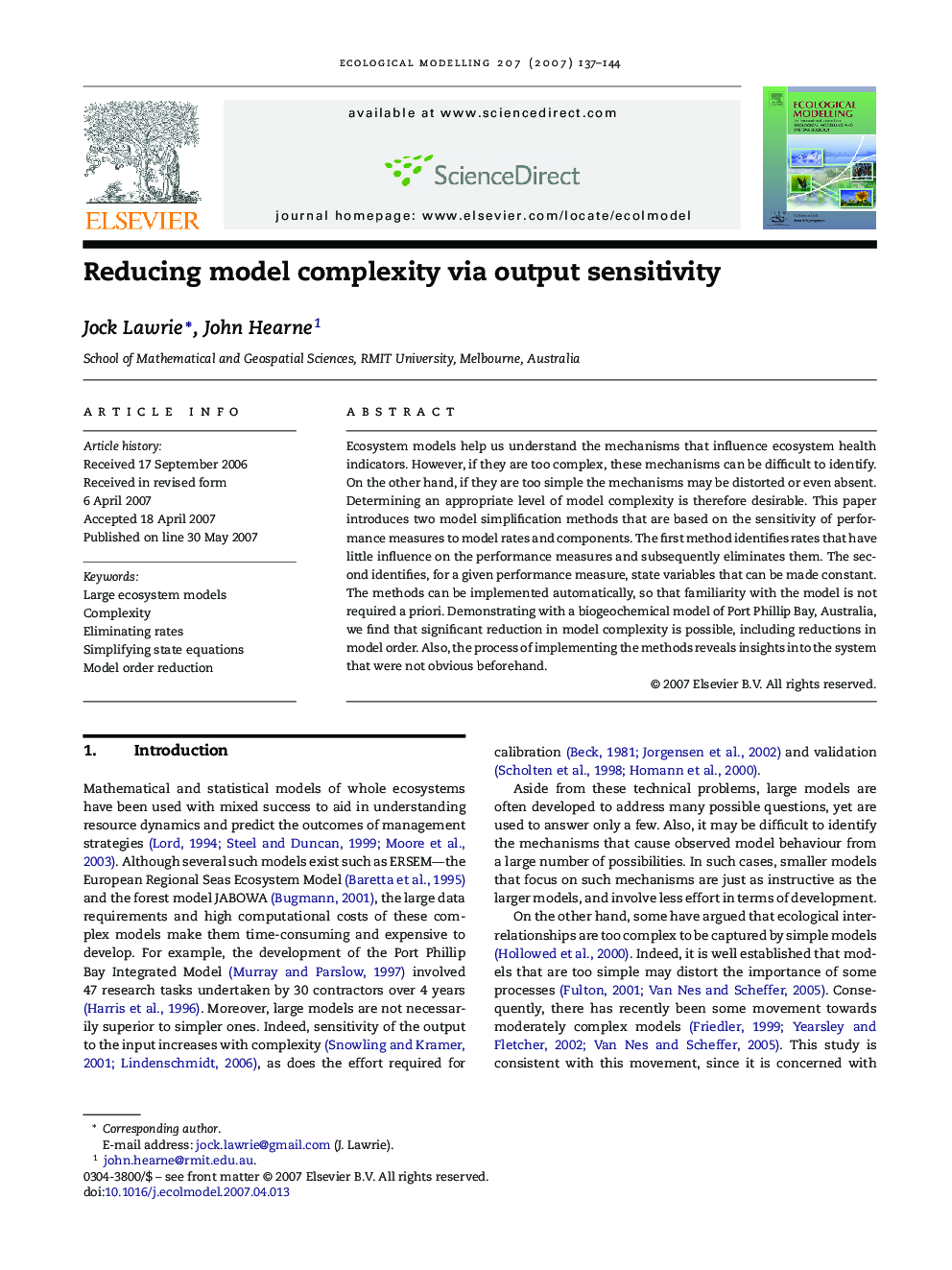 Reducing model complexity via output sensitivity