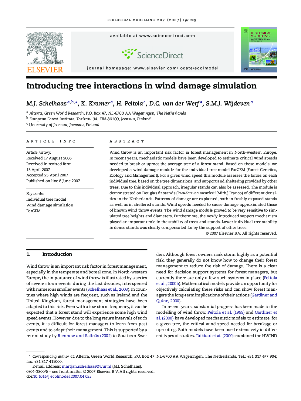 Introducing tree interactions in wind damage simulation