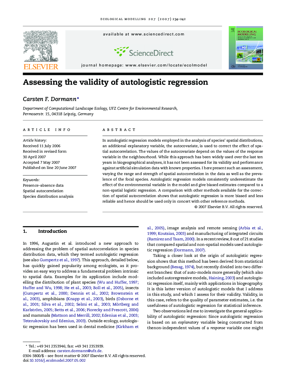 Assessing the validity of autologistic regression