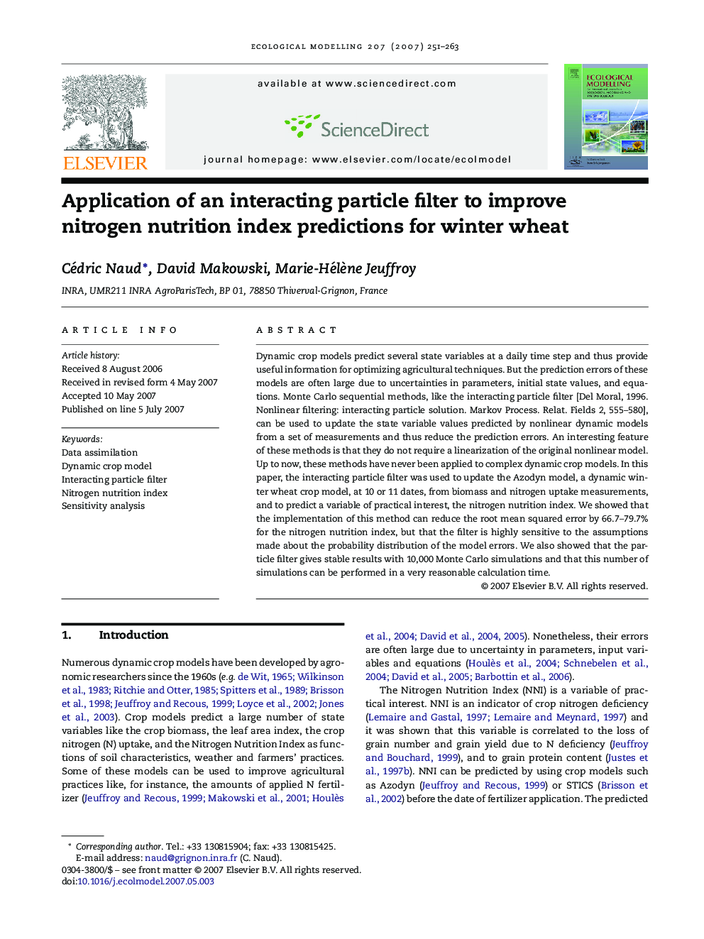 Application of an interacting particle filter to improve nitrogen nutrition index predictions for winter wheat