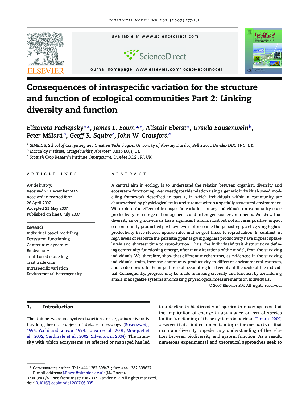 Consequences of intraspecific variation for the structure and function of ecological communities Part 2: Linking diversity and function