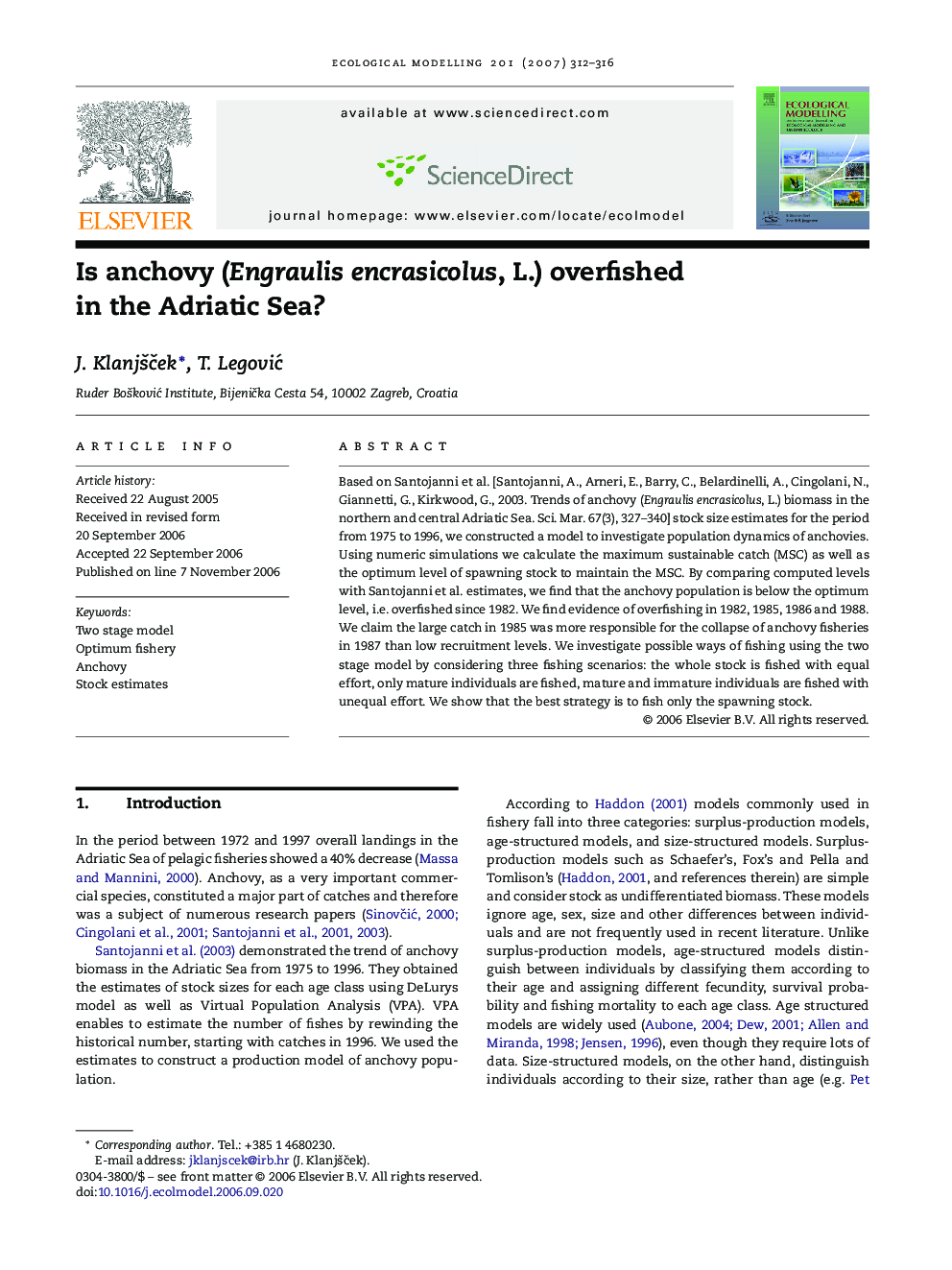 Is anchovy (Engraulis encrasicolus, L.) overfished in the Adriatic Sea?