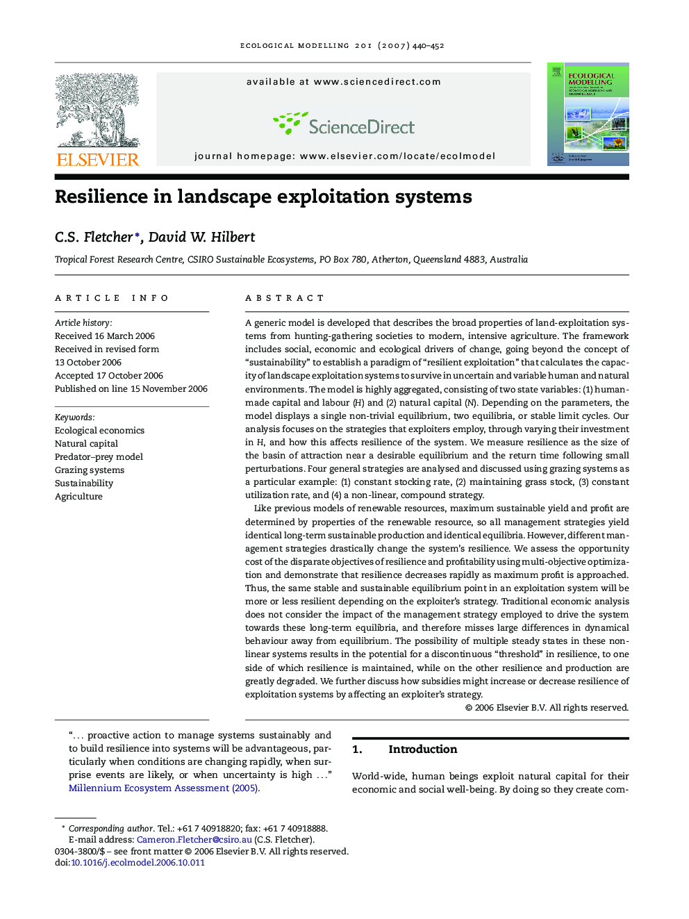 Resilience in landscape exploitation systems