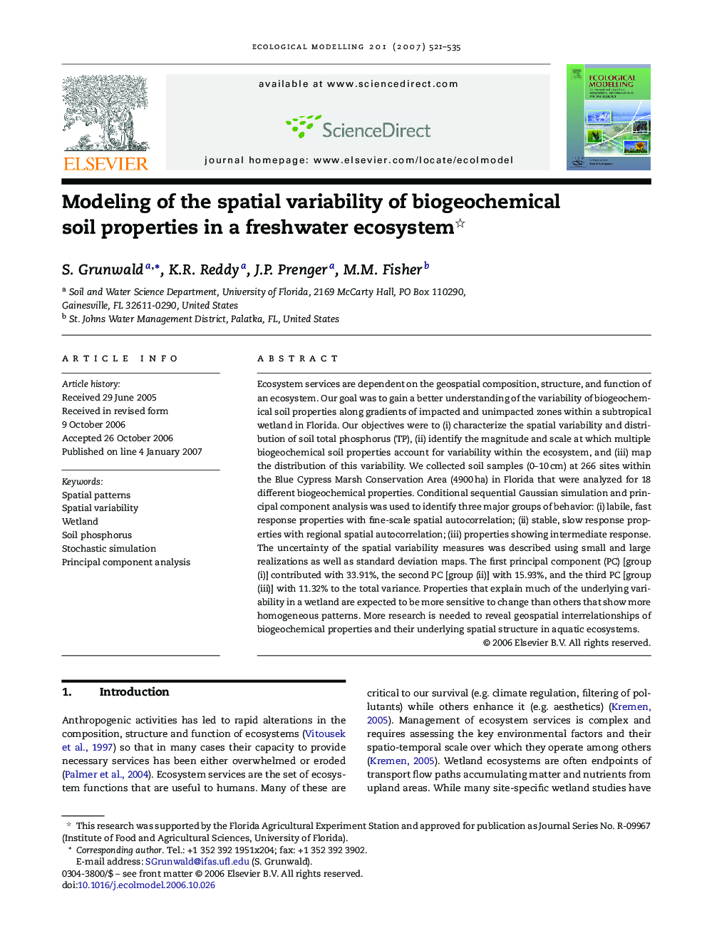 Modeling of the spatial variability of biogeochemical soil properties in a freshwater ecosystem 