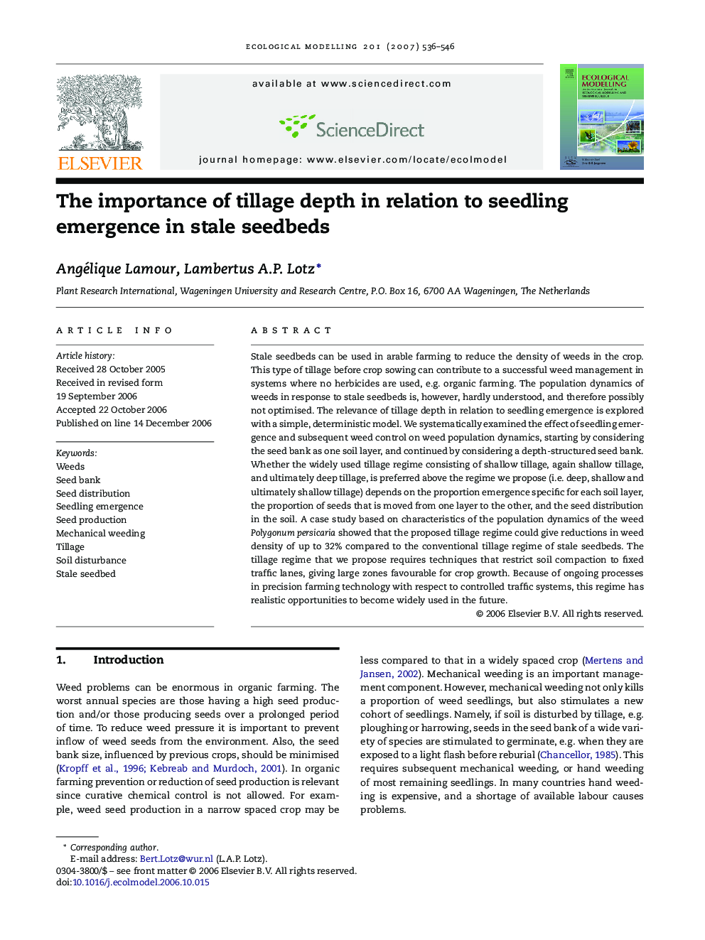 The importance of tillage depth in relation to seedling emergence in stale seedbeds