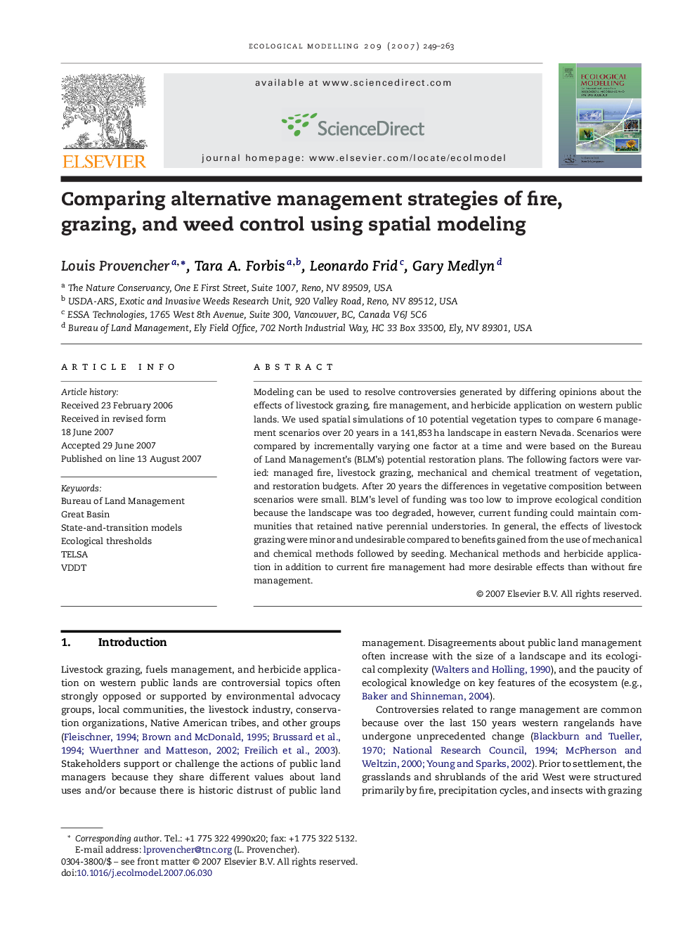 Comparing alternative management strategies of fire, grazing, and weed control using spatial modeling