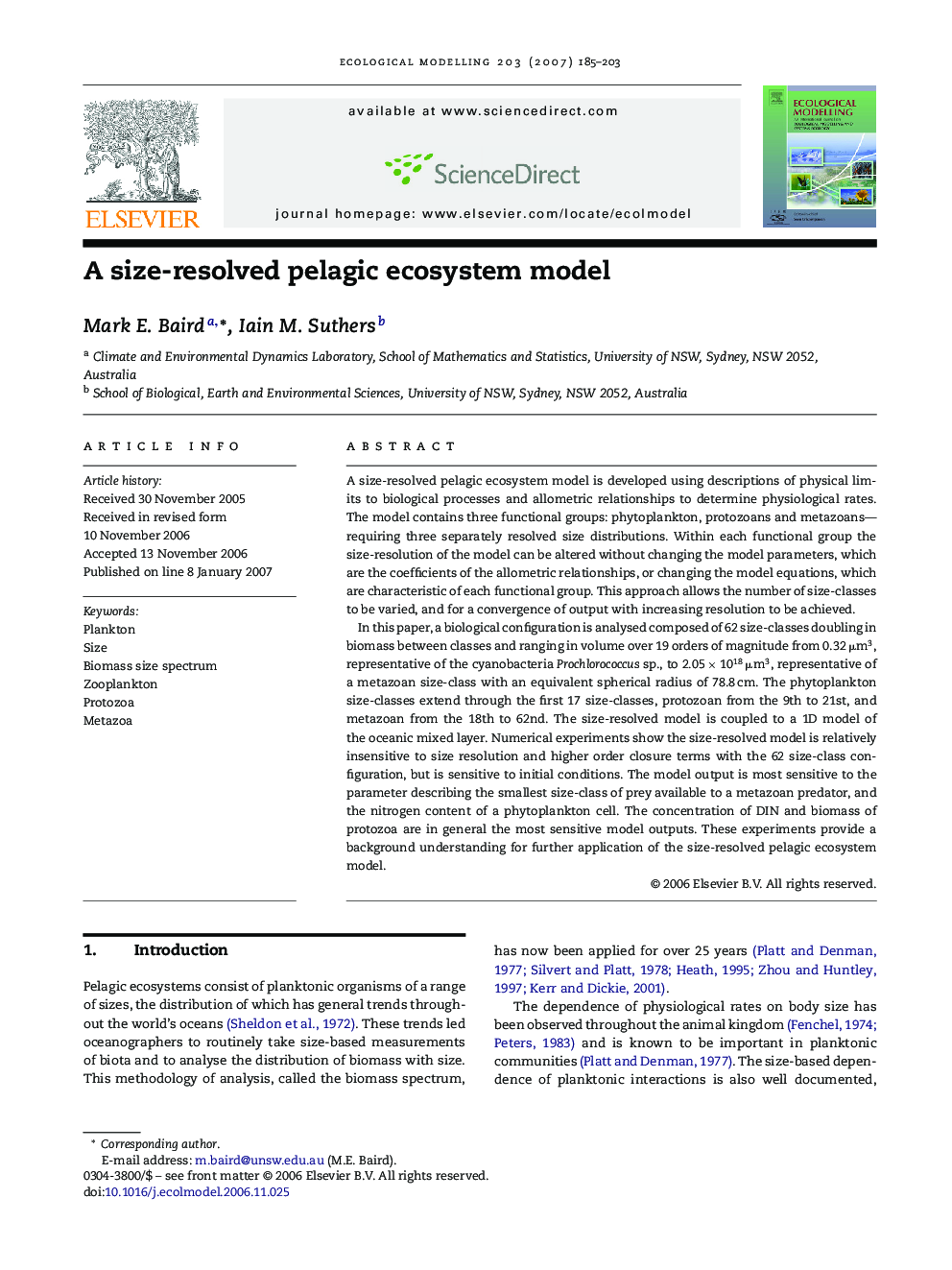 A size-resolved pelagic ecosystem model