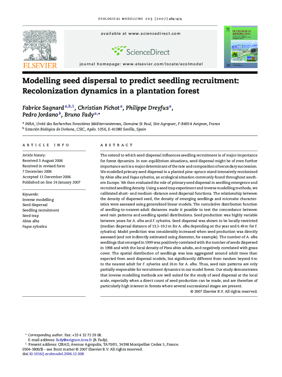 Modelling seed dispersal to predict seedling recruitment: Recolonization dynamics in a plantation forest