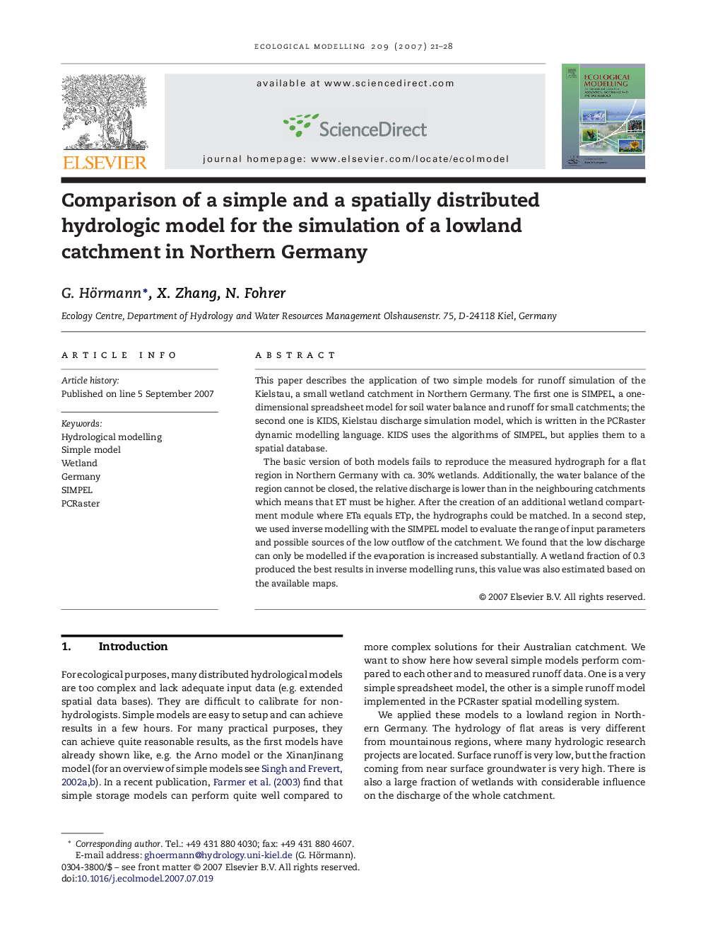 Comparison of a simple and a spatially distributed hydrologic model for the simulation of a lowland catchment in Northern Germany