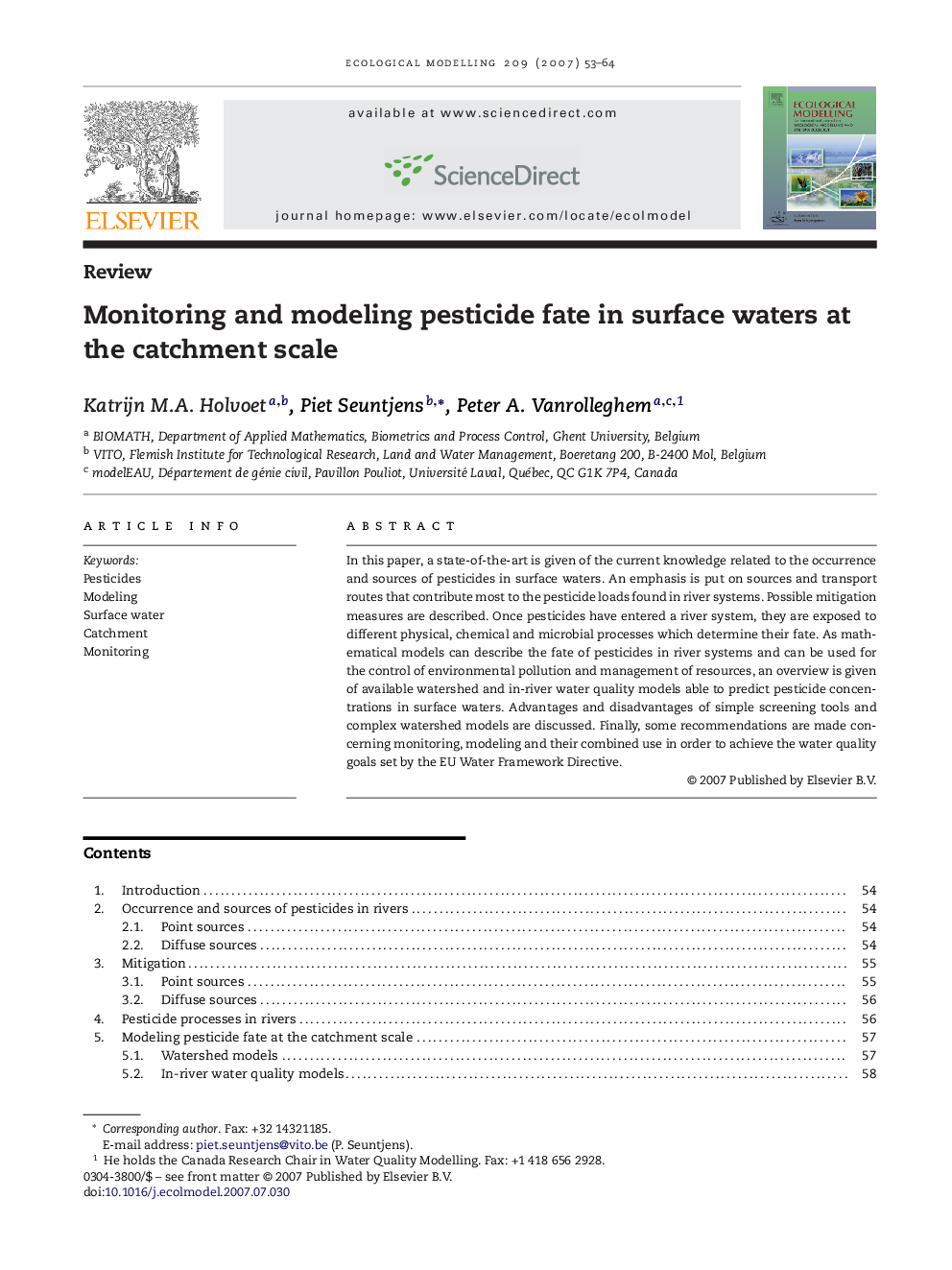 Monitoring and modeling pesticide fate in surface waters at the catchment scale