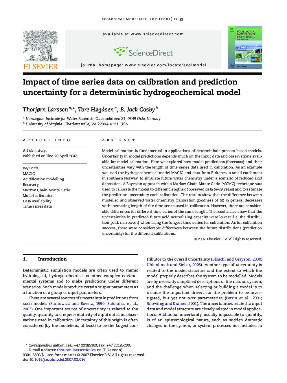 Impact of time series data on calibration and prediction uncertainty for a deterministic hydrogeochemical model