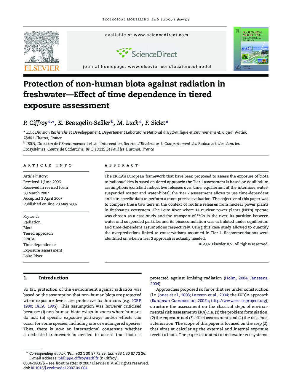 Protection of non-human biota against radiation in freshwater—Effect of time dependence in tiered exposure assessment