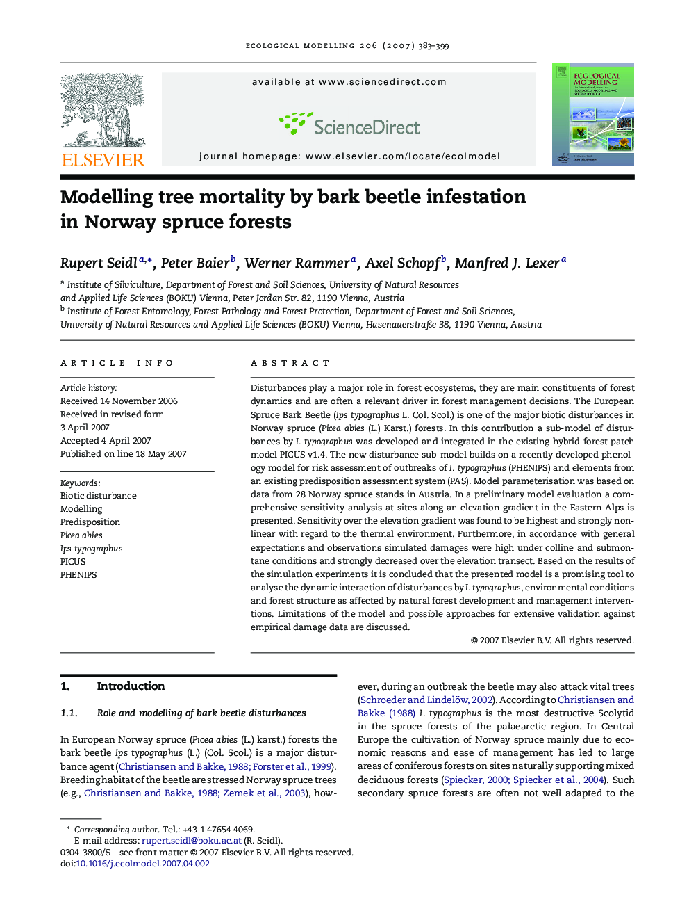Modelling tree mortality by bark beetle infestation in Norway spruce forests