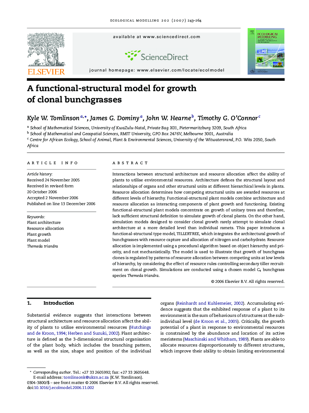 A functional-structural model for growth of clonal bunchgrasses