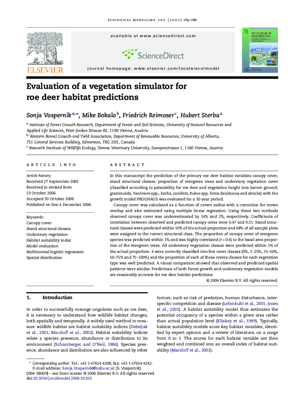 Evaluation of a vegetation simulator for roe deer habitat predictions