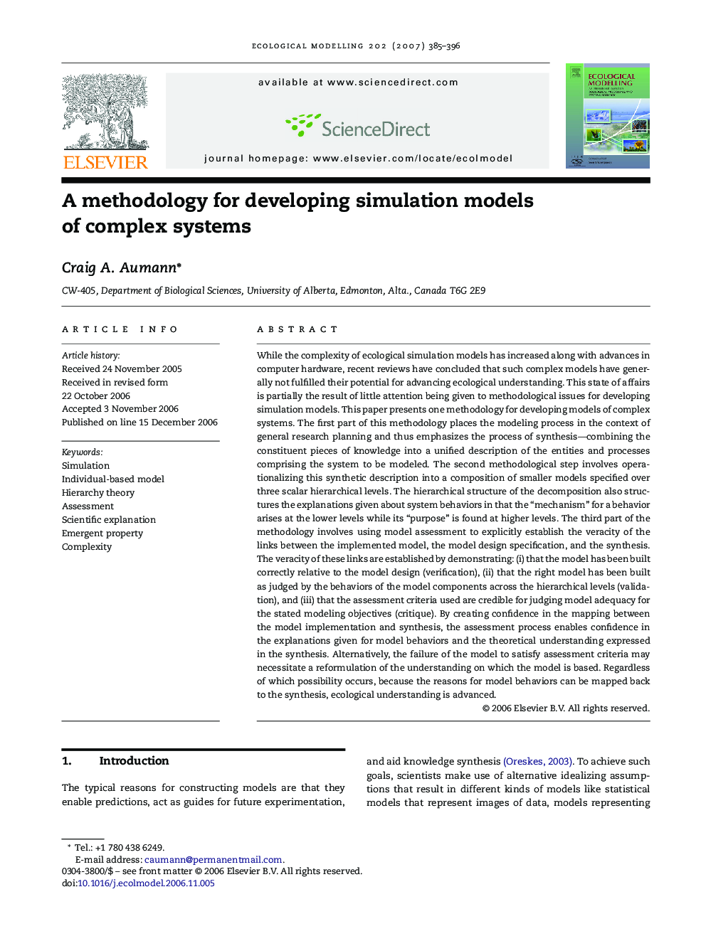 A methodology for developing simulation models of complex systems