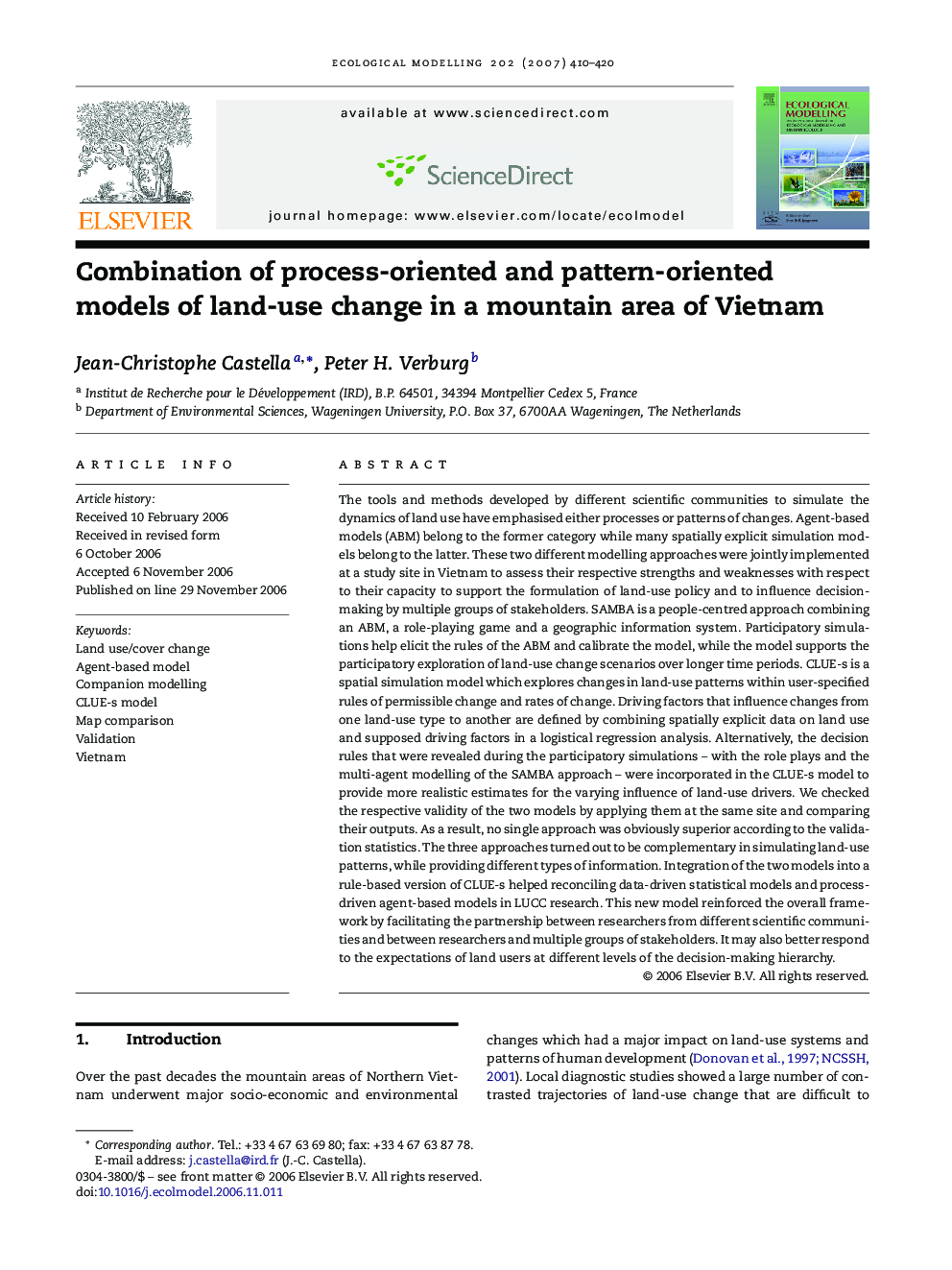 Combination of process-oriented and pattern-oriented models of land-use change in a mountain area of Vietnam