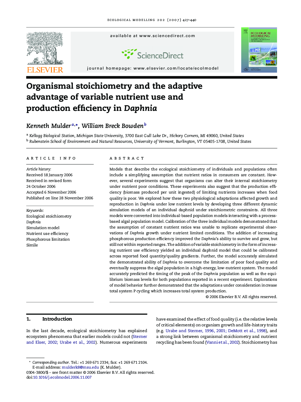 Organismal stoichiometry and the adaptive advantage of variable nutrient use and production efficiency in Daphnia