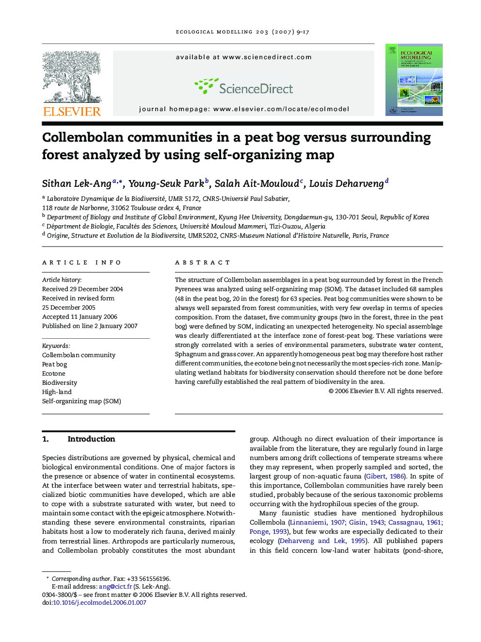 Collembolan communities in a peat bog versus surrounding forest analyzed by using self-organizing map