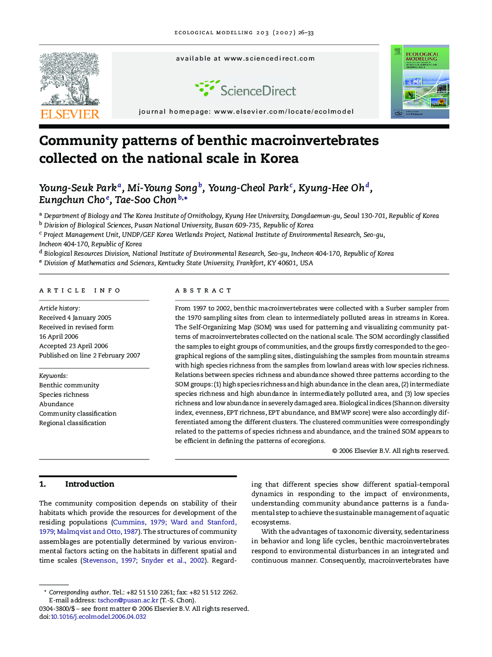 Community patterns of benthic macroinvertebrates collected on the national scale in Korea