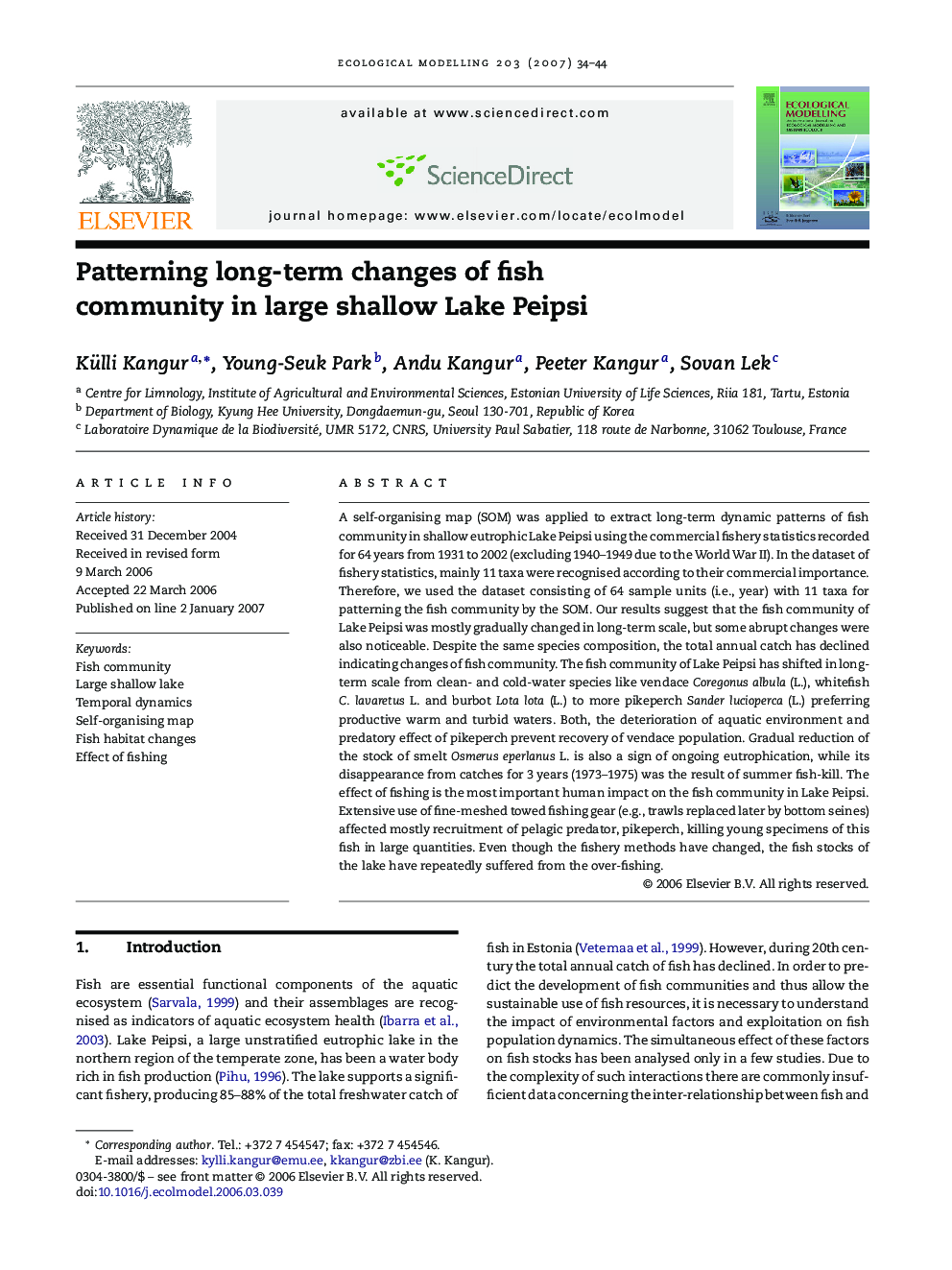 Patterning long-term changes of fish community in large shallow Lake Peipsi