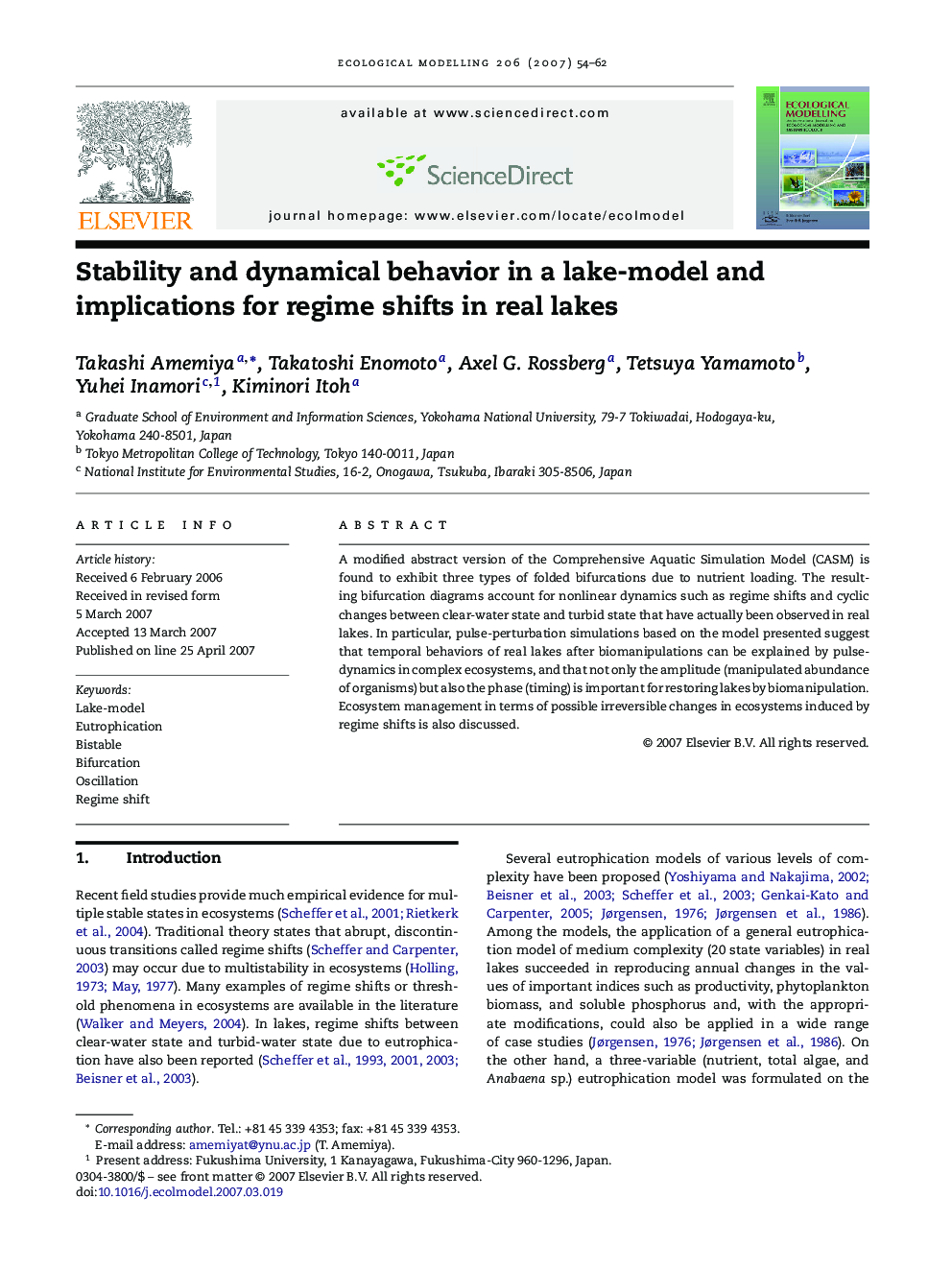 Stability and dynamical behavior in a lake-model and implications for regime shifts in real lakes