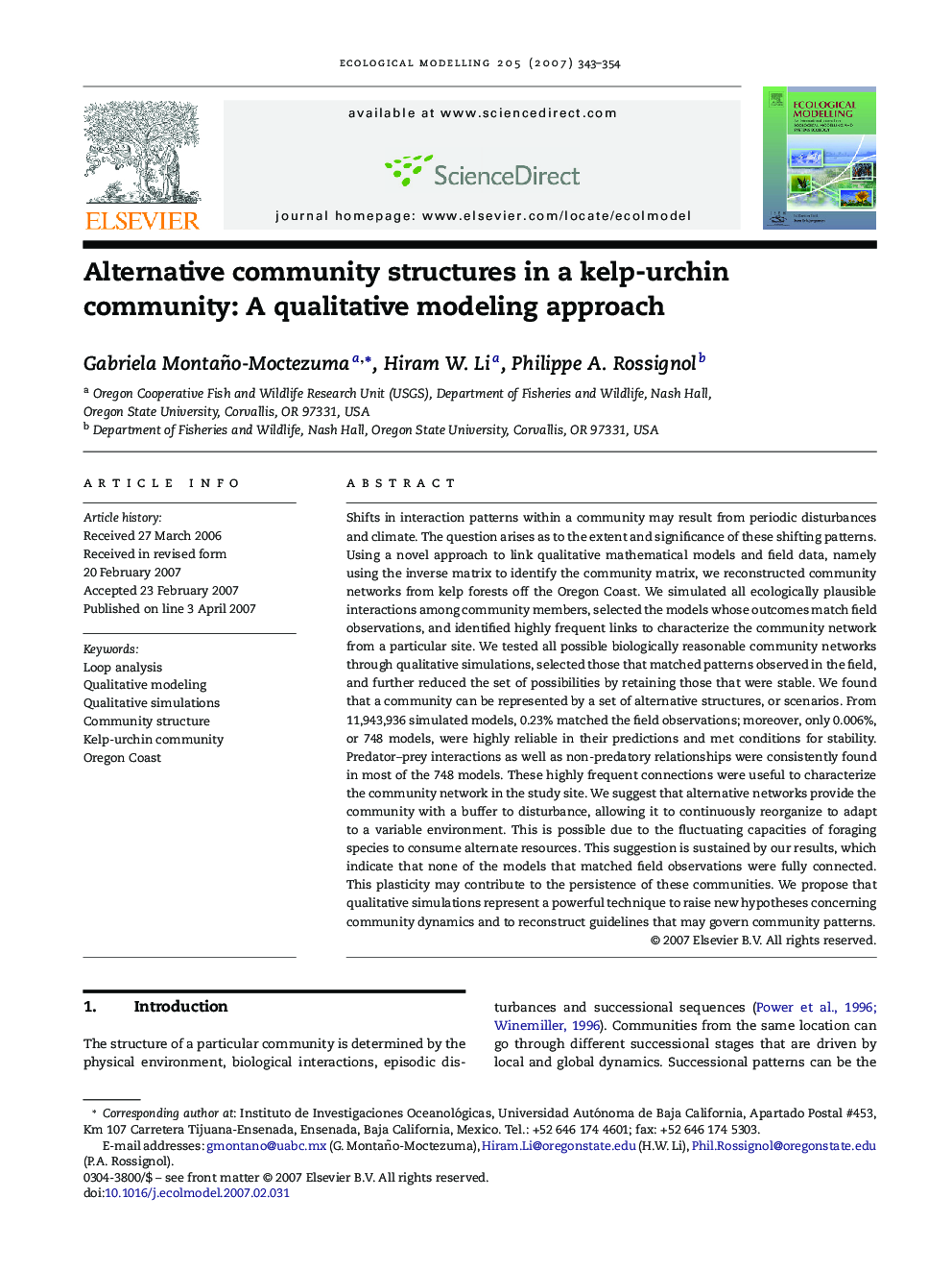 Alternative community structures in a kelp-urchin community: A qualitative modeling approach