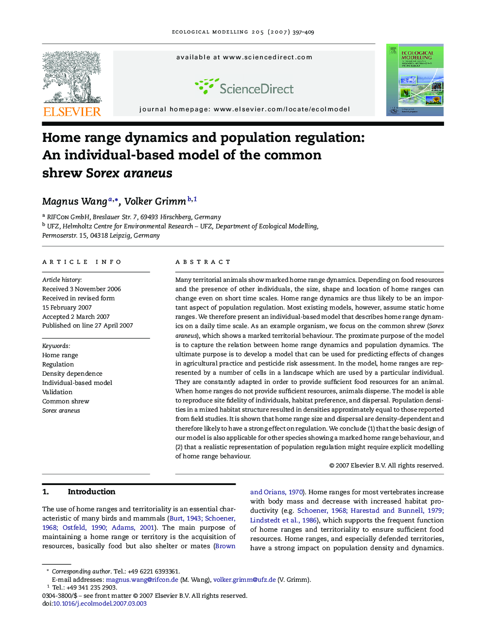 Home range dynamics and population regulation: An individual-based model of the common shrew Sorex araneus