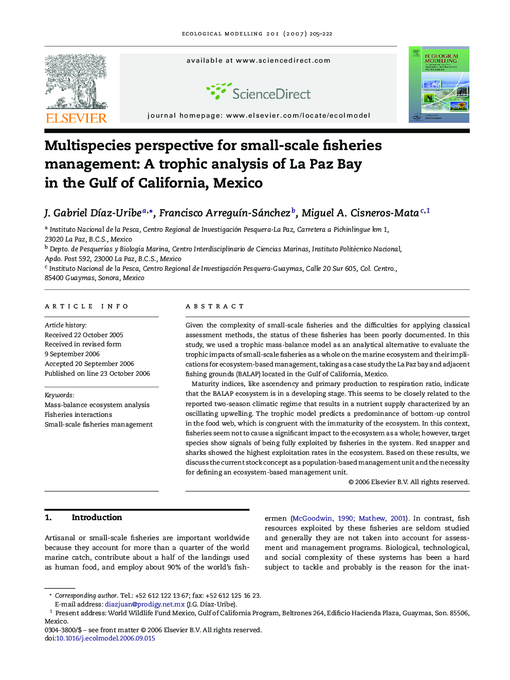 Multispecies perspective for small-scale fisheries management: A trophic analysis of La Paz Bay in the Gulf of California, Mexico