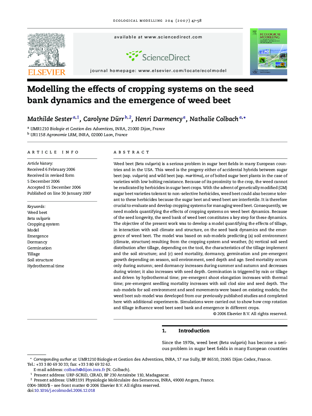 Modelling the effects of cropping systems on the seed bank dynamics and the emergence of weed beet