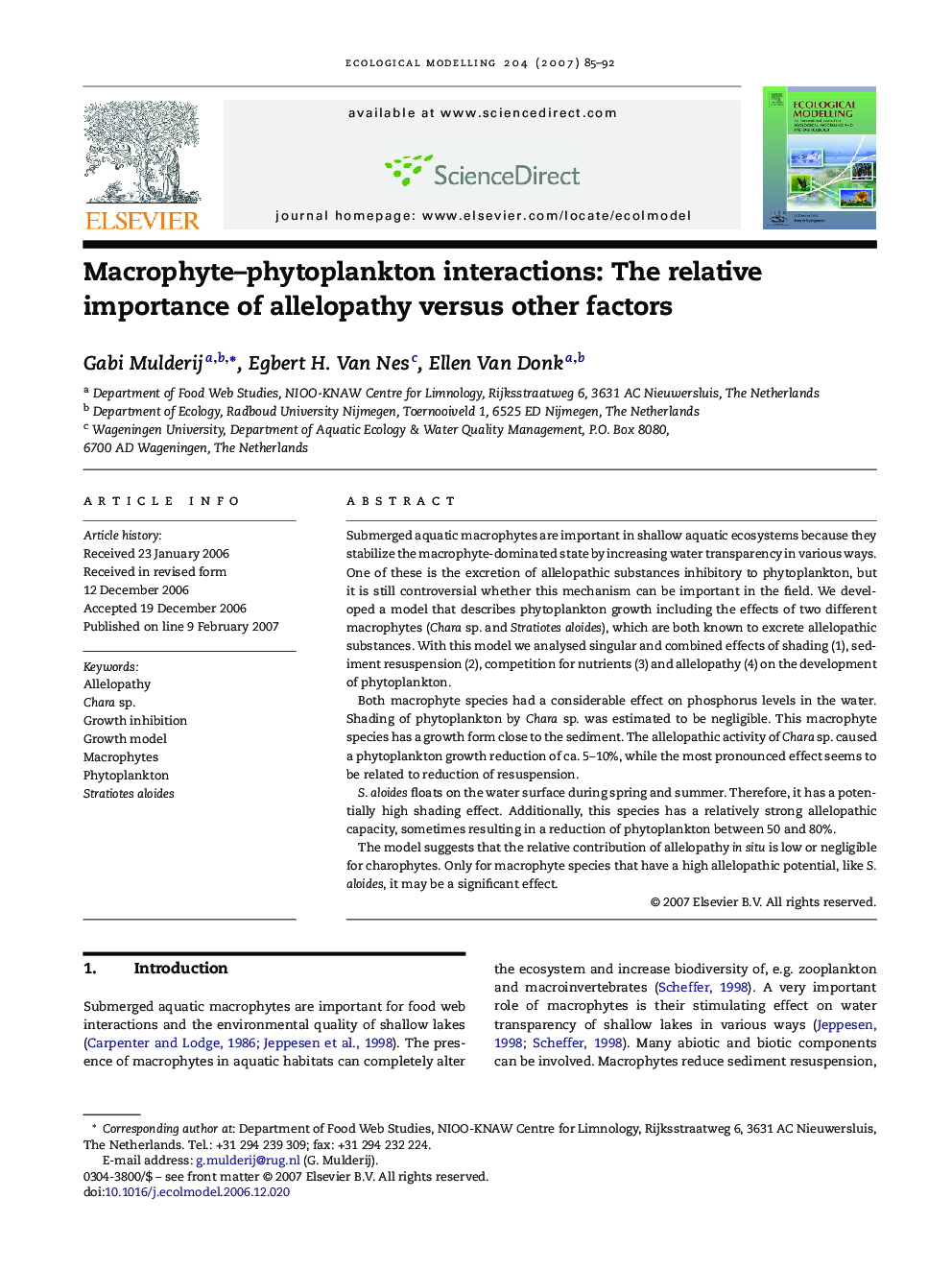 Macrophyte-phytoplankton interactions: The relative importance of allelopathy versus other factors