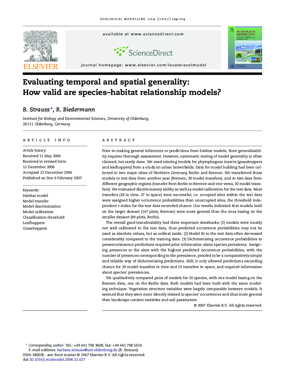 Evaluating temporal and spatial generality: How valid are species-habitat relationship models?