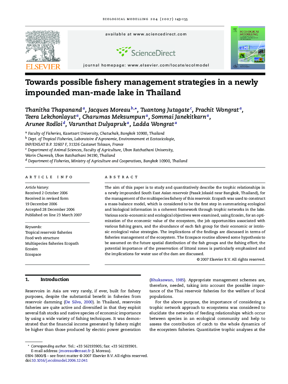 Towards possible fishery management strategies in a newly impounded man-made lake in Thailand