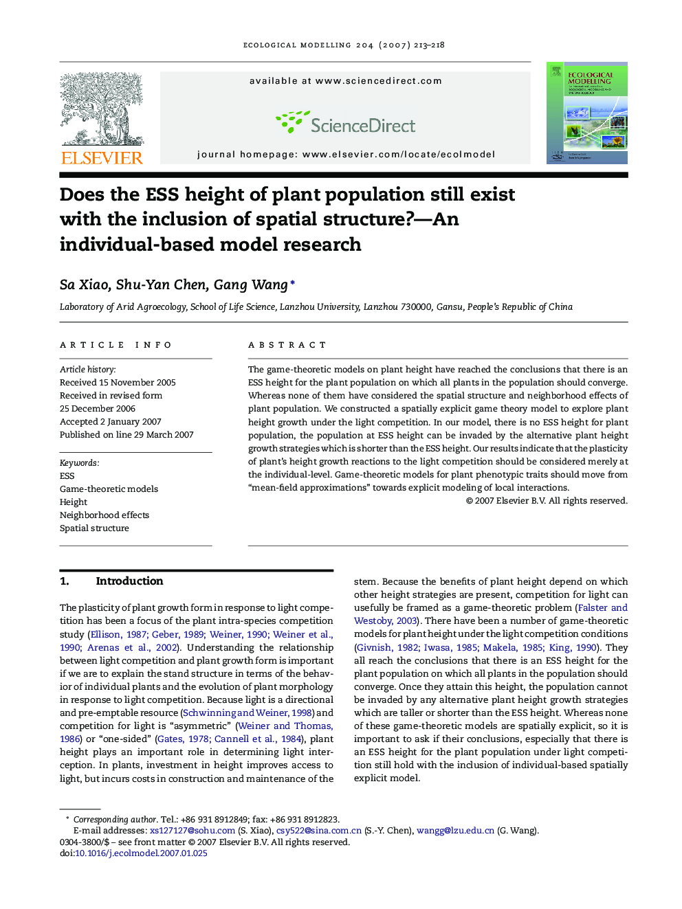 Does the ESS height of plant population still exist with the inclusion of spatial structure?—An individual-based model research