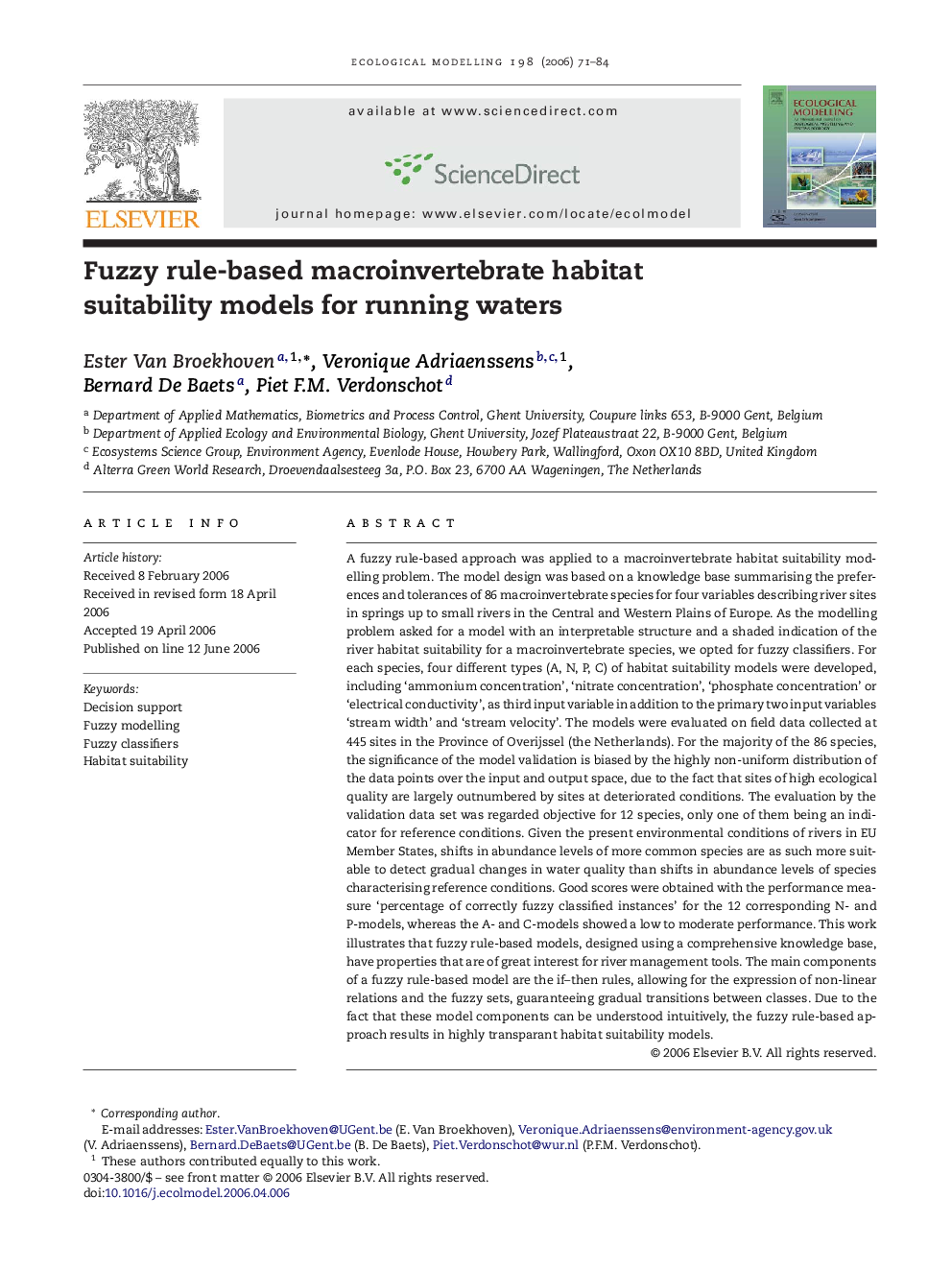 Fuzzy rule-based macroinvertebrate habitat suitability models for running waters