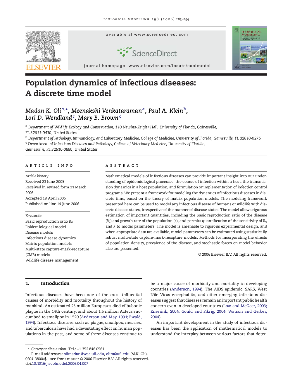 Population dynamics of infectious diseases: A discrete time model