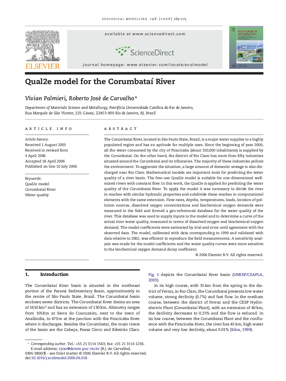 Qual2e model for the CorumbataÃ­ River