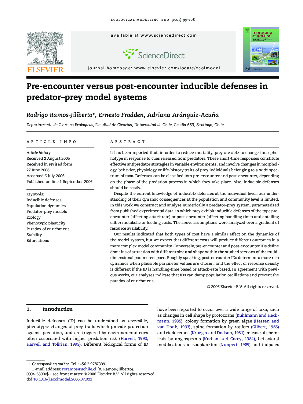 Pre-encounter versus post-encounter inducible defenses in predator–prey model systems