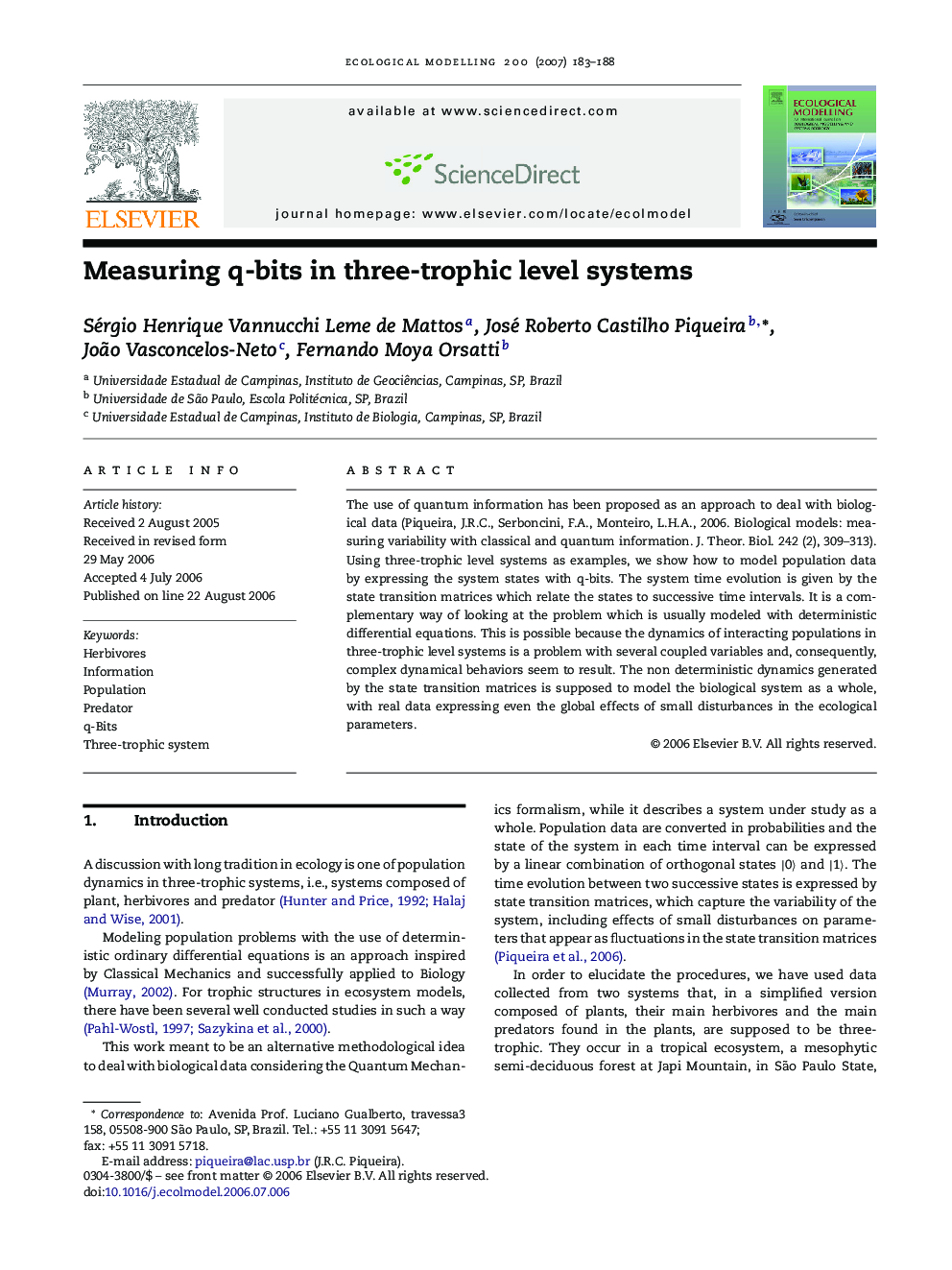 Measuring q-bits in three-trophic level systems