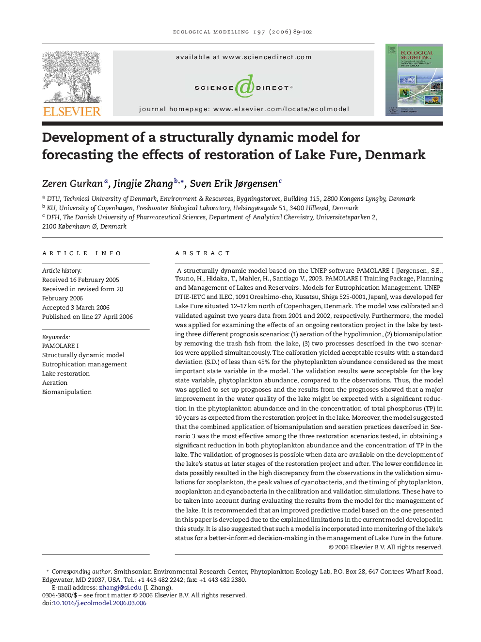 Development of a structurally dynamic model for forecasting the effects of restoration of Lake Fure, Denmark