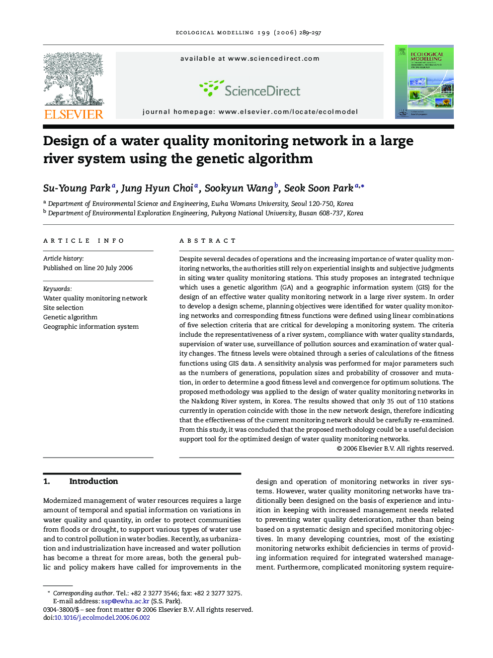 Design of a water quality monitoring network in a large river system using the genetic algorithm