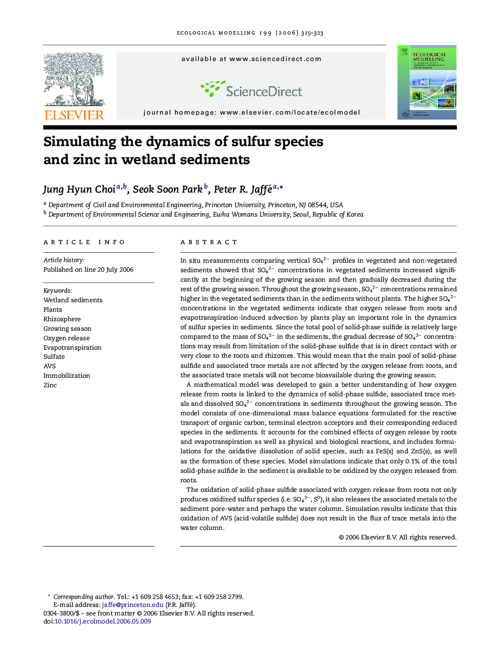 Simulating the dynamics of sulfur species and zinc in wetland sediments