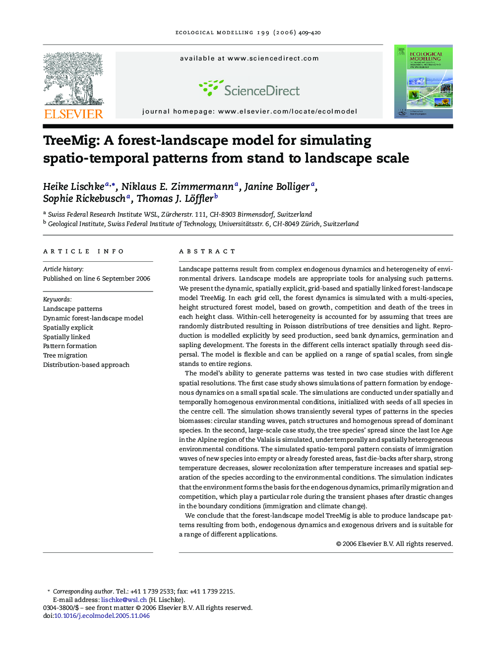 TreeMig: A forest-landscape model for simulating spatio-temporal patterns from stand to landscape scale