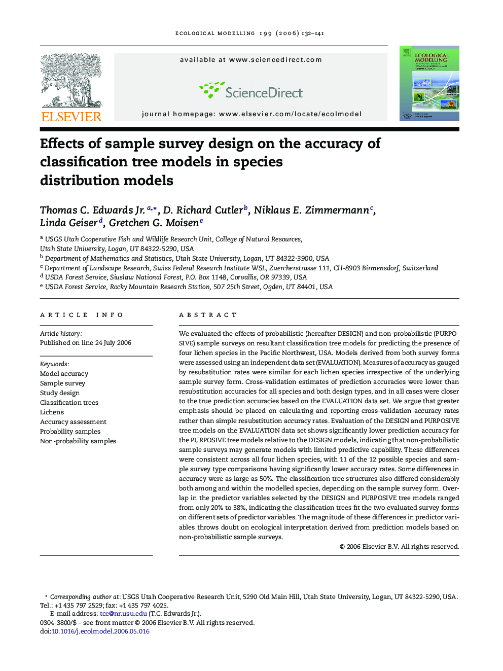 Effects of sample survey design on the accuracy of classification tree models in species distribution models