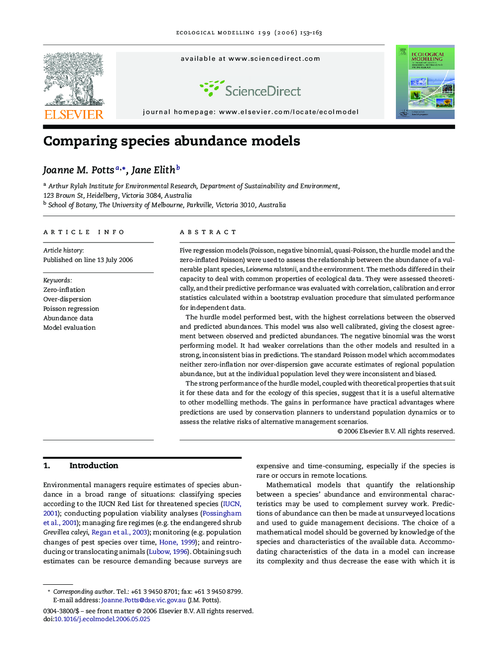 Comparing species abundance models