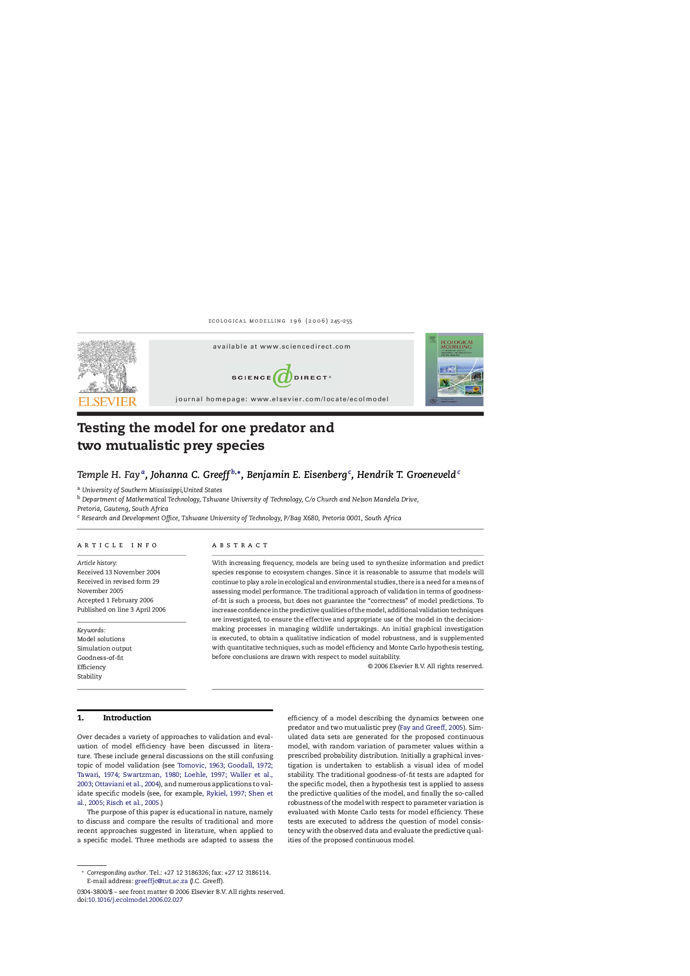 Testing the model for one predator and two mutualistic prey species