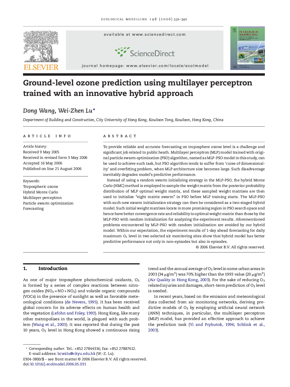 Ground-level ozone prediction using multilayer perceptron trained with an innovative hybrid approach